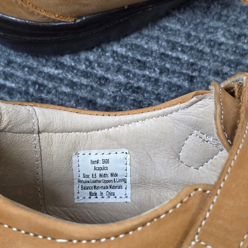 SureFit Acapulco‎ Mary Jane Shoes Womens 8.5W Tan Leather Suede Hook Loop Straps